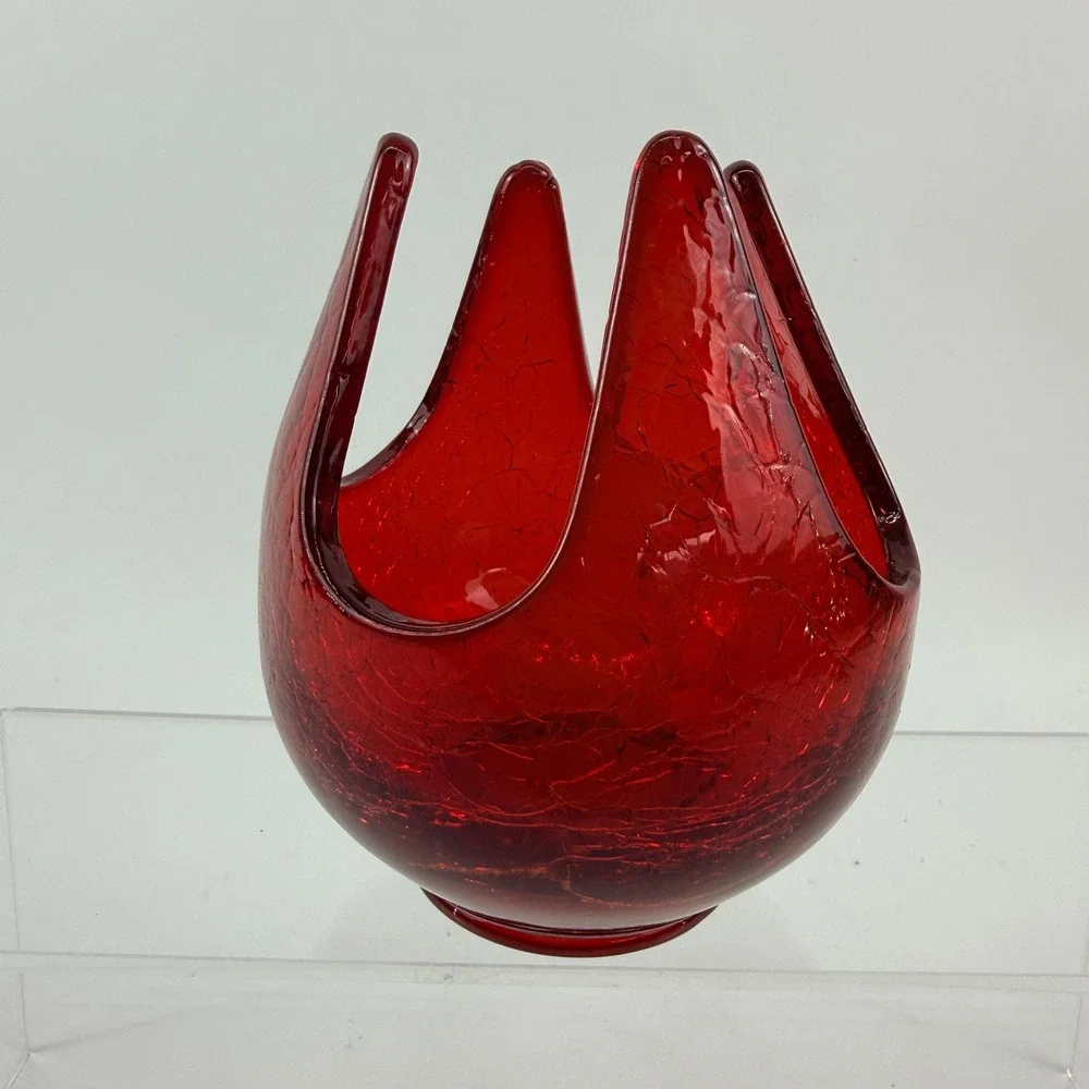 Vintage Viking Epic 7019 Ruby Red Crackle Glass Patio Lite Votive Candle Holder